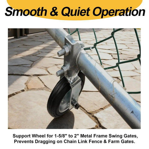 Beefy Heavy Duty Gate Helper Caster 2 Pack With Six And A Quarter Inch Wheel Supports Up To 500 Lbs For 1 To 2 Inch Metal Frame Swing Gates