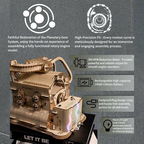 Hands On 3D Wooden Puzzle Engine Kit With 230 Piece Rotary Engine Build For Adults And Enthusiasts, Dope Functional Mechanical Model With Dynamic Motion, Educational STEM Project For Curious Hobbyists, wooden rotary engine model