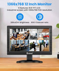 Dope 12 Inch HDMI Monitor with 1366x768 LCD displaying multiple CCTV feeds on desk, ideal for home security setup