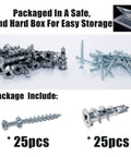 Bear Claw Double Headed Screws and Self Drilling Drywall Anchors Picture Hangers Kit with 25 screws and 25 anchors
