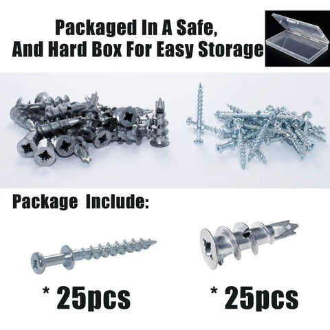 Bear Claw Double Headed Screws and Self Drilling Drywall Anchors Picture Hangers Kit with 25 screws and 25 anchors