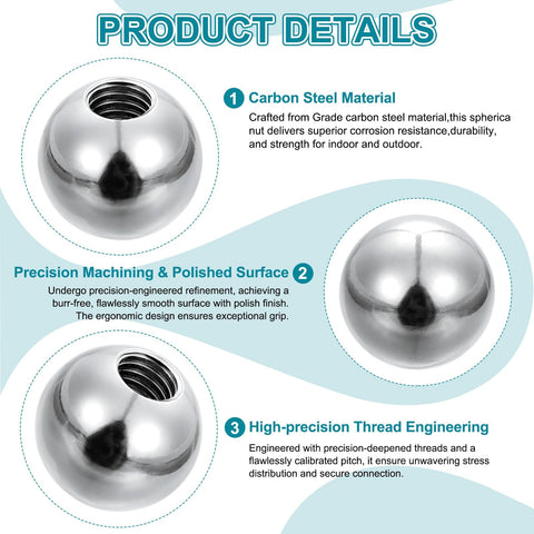 Carbon steel 12 Pack Ball Nuts Knobs with One Quarter Inch Twenty UNC Female Thread, 17.4Mm Ball Diameter, silver finish