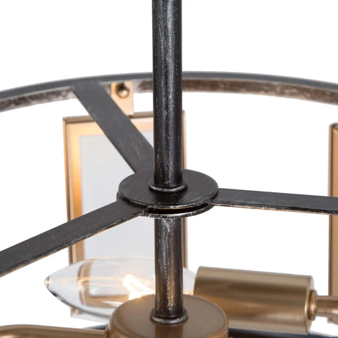 Close-up of metal frame and bulb holder on 2 Light Modern Semi Flush Mount Ceiling Light With Clear Glass Shade Close To Ceiling Fixture