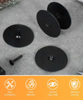 Black Door Hole Cover Plate, Heavy Duty Steel, 2 5/8 In Diameter, parts laid out, privacy shield for unused door holes, 2 pack