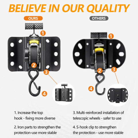 Comparison of Ford F150 2015-2025 2 Pack Retractable Tie Down Straps with competitor, focus on boxlink plates and hooks.