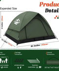2 To 3 Person Camping Tent With Rainfly Waterproof And Windproof Dome Shelter Easy Setup And Portable Double Layer Outdoor Tent For Backpacking Backyard Adventures Hiking And Quick Trips in forest green with dimensions 84x84x51 inches.
