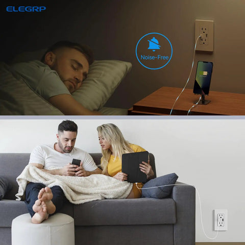 In Wall USB Charger Outlet With Dual USB Ports Type A And Type C, 15 Amp Duplex Tamper Resistant Receptacle in use