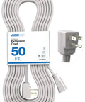 Super Tough Fifty Foot Heavy Duty Gray Appliance Extension Cord With Flat Plug Ideal For Air Conditioner Fridge Microwave And All Your Big Appliances Fourteen Gauge High Voltage Three Prong Cord For Indoor Use, coiled shape