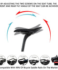 Ultra Lite Carbon Fiber Bike Seat Post showing adjustable seat angle feature with multiple saddle rail compatibility visualized.