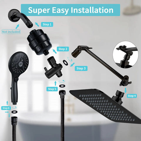 Dual Filtered Shower Head And Handheld Sprayer With Six Spray Settings High Pressure Rainfall Massager Twenty Stage Filter Top Tier Water Quality Zero Drama Install With Flex Hose And Matte Black