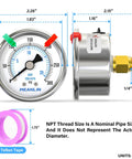 Stainless Steel Dry Pressure Gauge 0-300 Psi With 2 Inch Dial Quarter Inch NPT Center Back Mount for Compressors and Filters