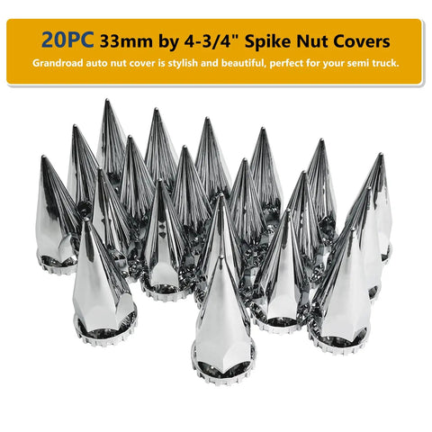 20 Pack Chrome Spike Lug Nut Covers For Semi Trucks 33mm Thread On ABS Plastic Rust Resistant Screw On Nut Covers With Sharp Spikes And That High Gloss Chrome Vibe