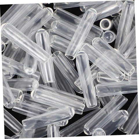 Clear Plastic End Caps 100 Pack For Screws And Round Tubing Bolt Cap Covers And Thread Protectors in a scattered layout