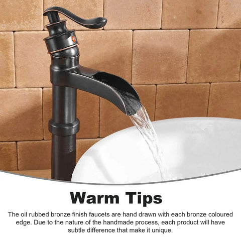 Oil Rubbed Bronze Vessel Sink Faucet Tall Waterfall With Single Handle One Hole Installation Solid Brass Vanity Lavatory