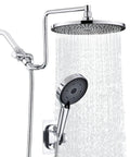 10 Inch Rainfall Shower Head With Handheld Combo, Height Adjustable 12 Inch Extension Arm, Chrome Finish