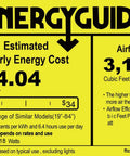 Energy guide showing estimated yearly energy cost of $4.04 and airflow of 3,171 CFM for a 24 Inch Wood Fandelier Ceiling Fan.