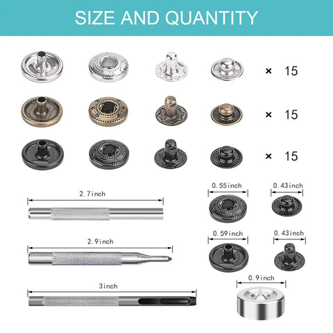 45 Piece Leather Snap Fasteners Kit 15mm Stainless Steel With 4 Install Tools In Silver Bronze Black All In One Kit Built Tough For Clothes Jackets Jeans Bags And DIY Projects