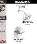 Nicoli 14 Series H2Okinetic Shower Faucet Set Chrome with Shower Head and Handle Trim Kit dimensions displayed