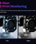 Day and night comparison of Nebula Camera For 3D Printers With Night Vision And 24 Hour Monitoring Real Time Printing Monitoring Via USB Connection.
