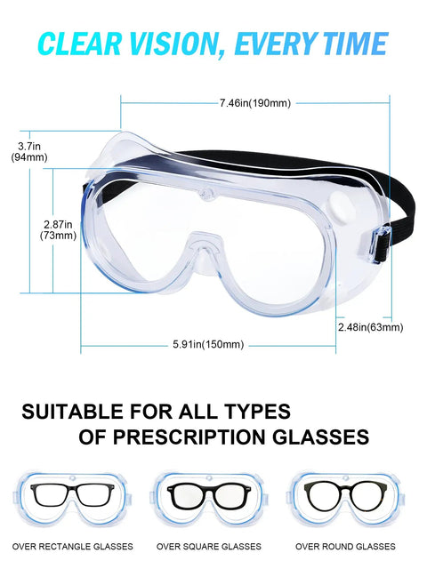 Heavy Duty Anti Fog Safety Goggles Provide Top Shelf Eye Coverage With Sweat Proof Lenses For Lab Setup Yard Chores Or Workshop Projects Meets Ansi Z87 Guidelines For No Nonsense Daily Protection, measuring 7.46in x 3.7in.