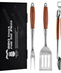 Heavy Duty Rosewood BBQ Tools Set With Extra Thick Stainless Steel Spatula Fork And Tongs For Grilling Mastery gift box