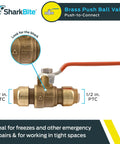 Plug And Play Push To Connect Brass Ball Valve Half Inch No Fuss Shutoff For PEX Copper CPVC PE-RT SDR-9 HDPE Pipes, DIY Friendly