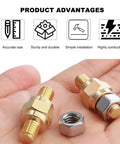 Heavy Duty Solid Brass Side Post Battery Terminal Extender Studs With Brass Jam Nuts Three Eighths Inch One Six Thread, showing accurate size and sturdy build.