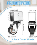 Diagram showing dimensions of 1 Inch Swivel Caster Wheels Set, 4 Pieces, 0.7 Inch U Bracket Opening, 55 Lb Capacity Per Caster.