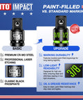 Comparison of basic and upgraded Two-Piece Impact Socket Adapter And Reducer Set 1/2 F to 3/8 M with paint-filled markings.