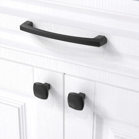 Slick Matte Black 5 Inch Cabinet Pulls And Handles, 30 Pack, Zinc Alloy Hardware For Kitchen Cabinets And Drawers, Durable Finish, Easy Install, Modern Update For Home Storage on white cabinet door