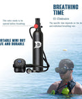 Mini Scuba Tank 1L For Short Dives, DOT Certified, aluminum with valves, shown in water use.