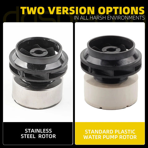 Direct Fit Electric Water Pump Rotor Compatible With Toyota Prius 2010 To 2015, showing stainless steel and standard plastic versions.
