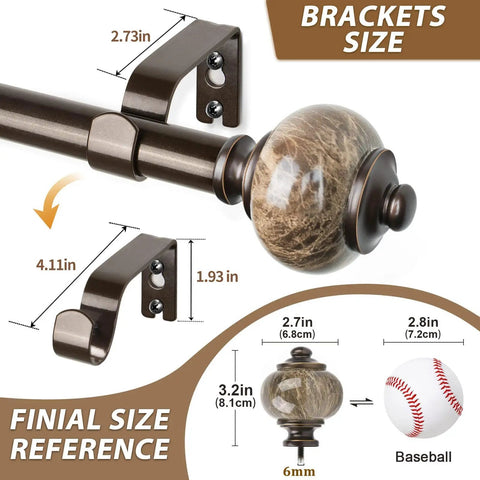 One Inch Curtain Rods With Bronze Finish For Windows Adjustable From 72 To 144 Inches Heavy Duty Tele