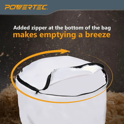 Open zipper on reusable bag for 1 HP Portable Dust Collector With 560 CFM For Woodworking, easy disposal
