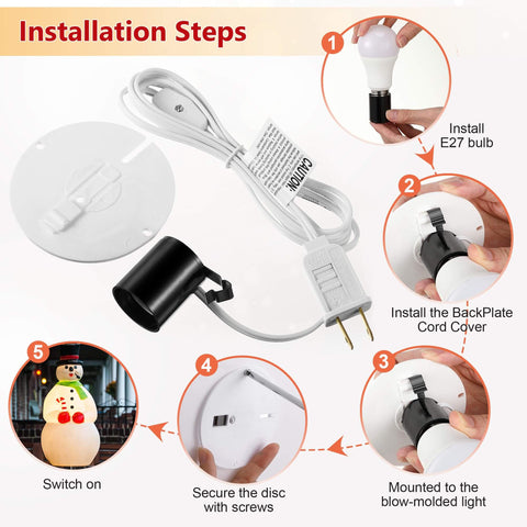 Installation steps for Blow Mold Light Kit Replacement For Indoor Outdoor Use E27 E26 Single Light Cord With Switch Fuse Plug