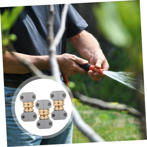 Super Tough 3 Pack Garden Hose Repair Connector Kit Made From Heavy Duty Aluminum Alloy For Durable Weatherproof Fixing Leaky Hoses With Super Quick No-Drip Brass Fitting Hardware That Saves You Time Cash And Keeps Your Yard Watering System Always Ready. 3-piece gray brass hose connectors for garden repair