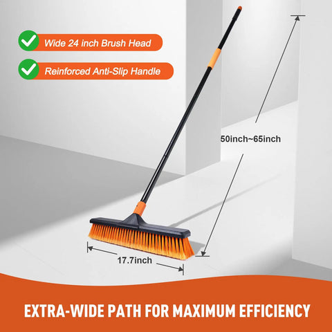 18 Inch Push Broom Outdoor Heavy Duty Beast For Garages, Driveways, And Decks With Durable Iron Handle, wide sweep head