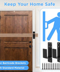 Heavy Duty Door Barricade Brackets Set Of 4 For Home Security Rugged 4mm Carbon Steel Door Bar Holders With Easy Install And Countersunk Holes Matte Black installed on wooden door with screws visible