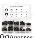 580 Piece Pro Grade 65Mn Steel E Type Retaining Rings Set for Small Shafts M1.5 to M10, Circlips for Precision Instruments, Gauges and Repair Kits, Black Finish, Heavy Duty Fixing Hardware, in storage box