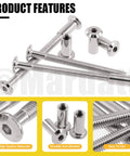 24 Pcs M6x70mm Hex Socket Cap Bolts Kit With Barrel Nuts And Hex Key Silver Nickel Plated Hardware for cabinet furniture display