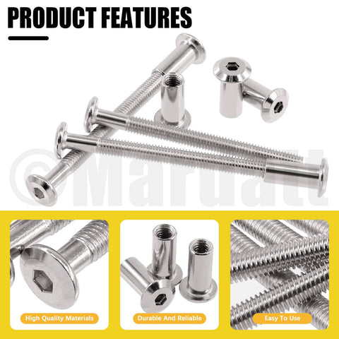 24 Pcs M6x70mm Hex Socket Cap Bolts Kit With Barrel Nuts And Hex Key Silver Nickel Plated Hardware for cabinet furniture display