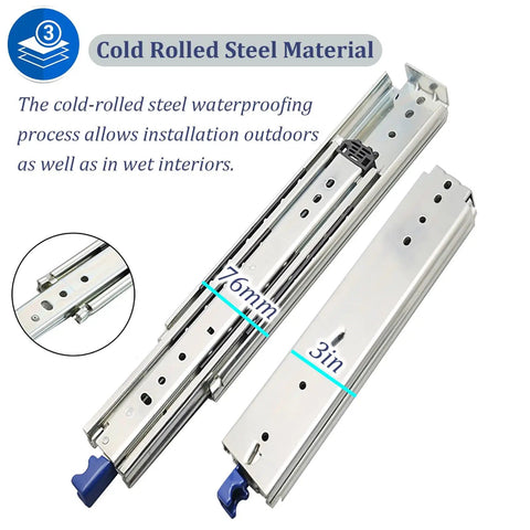 Soft Close Drawer Slides Heavy Duty 76mm Rails For Pull Out Shelves And Cabinets in silver 50 inch cold-rolled steel