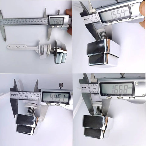 Caliper measuring components of Push Button Toilet Flush Kit With Side Mount Handle