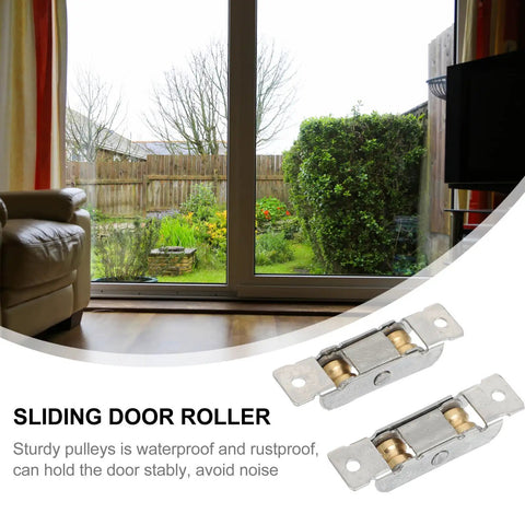 Top Shelf 88 Type Sliding Window Roller Pulley Featuring Double Copper Wheels And Rust Resistant Stainless Steel Build For Whisper Quiet Patio Door Glide And Quick Swap in a sunny garden view.