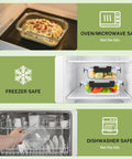 8 Pack Borosilicate Glass Food Storage Containers With Lids in oven, freezer, and dishwasher showcasing versatility and safety features