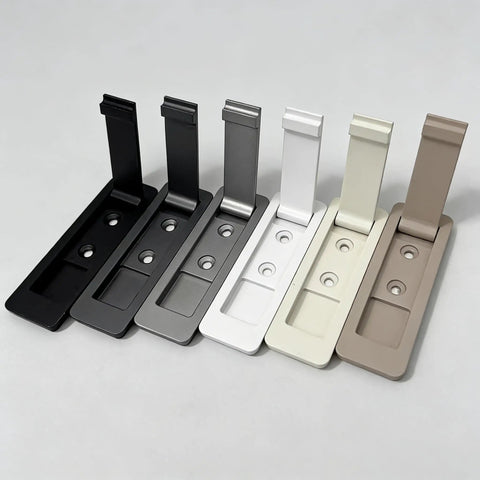 Top Shelf Ultra Thin Pocket Door Pull Handle With Wide Recessed Finger Grip And Flush Mount Setup For Sliding Doors Or Space Saving Drawers In Fresh Satin Black Finish, showing multiple color options.