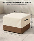 Built To Last Heavy Duty Waterproof Patio Ottoman Cover For Square Outdoor Side Table With Padded Handles All Weather 600D Oxford Fabric Windproof UV Resistant 25 x 25 x 18 Inches Beige Brown shown installed on patio