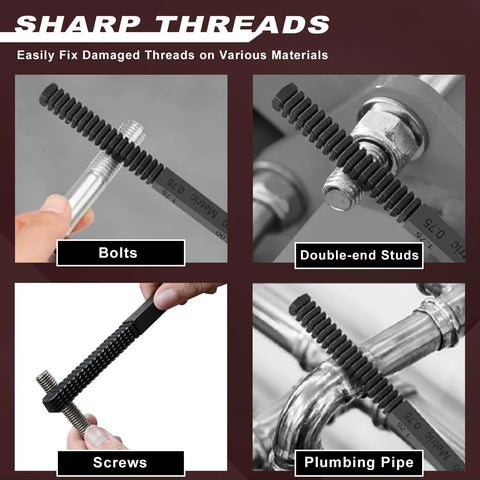 KUNGJUER 3-piece thread file set for restoring bolt, screw, and plumbing pipe threads; high-carbon steel