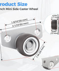 Mini Side Mount Casters Low Profile Rubber Wheels Rigid Non Swivel Rollers For Sliding Doors Deep Drawers Furniture Cabinets size and specifications.