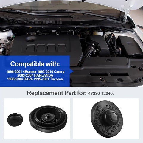 Brake Master Cylinder Fluid Reservoir Cap Drop-In Replacement That Seals And Protects Brake Fluid, Compatible With 4Runner Camry Highlander RAV4 Tacoma Part Number 47230-12040.